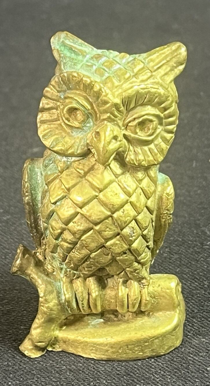 Vintage Miniature Brass Owl Figurine 2" Bird Statue Natural Patina Decor